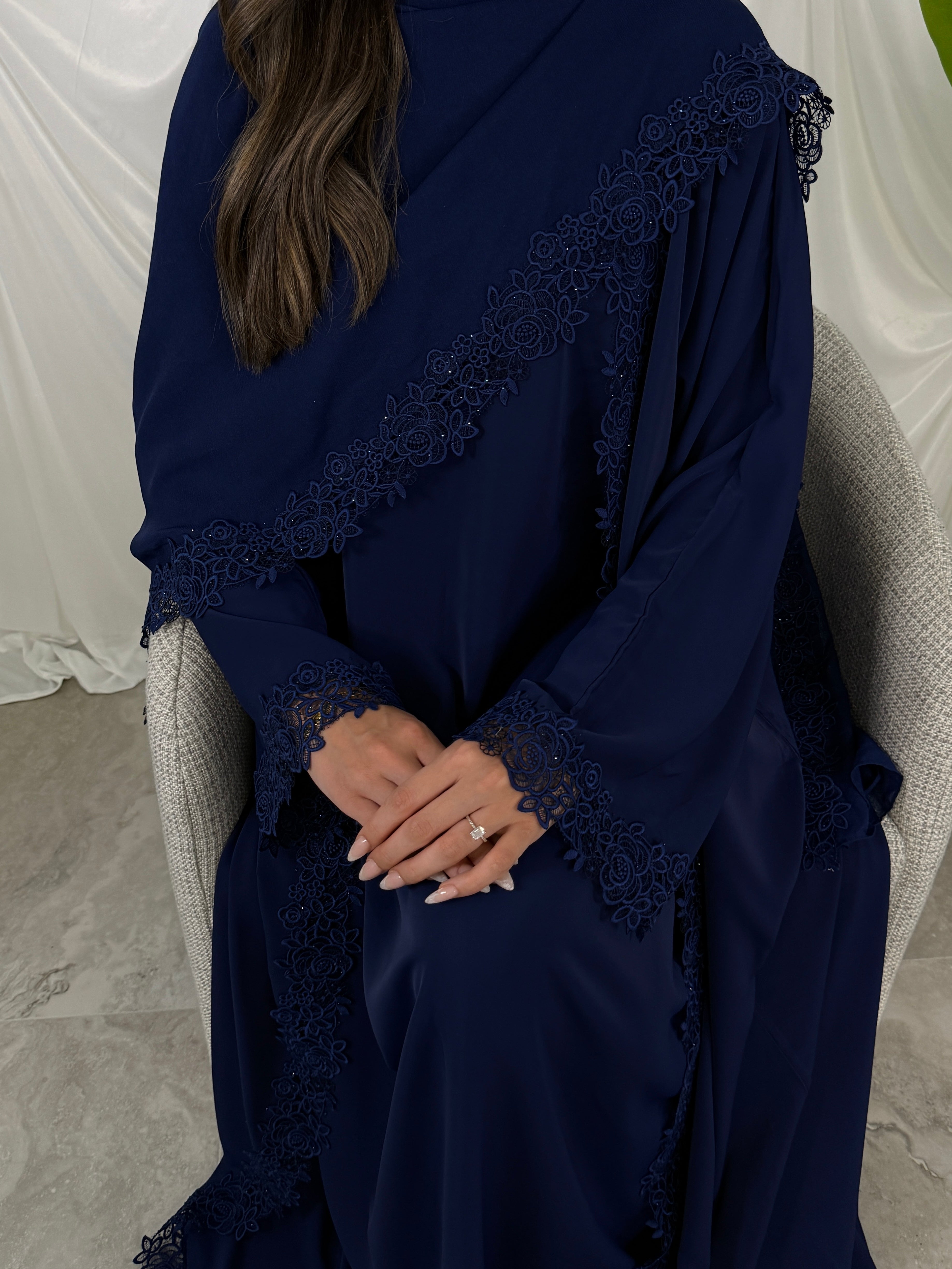 Leylani Lace Abaya - Navy