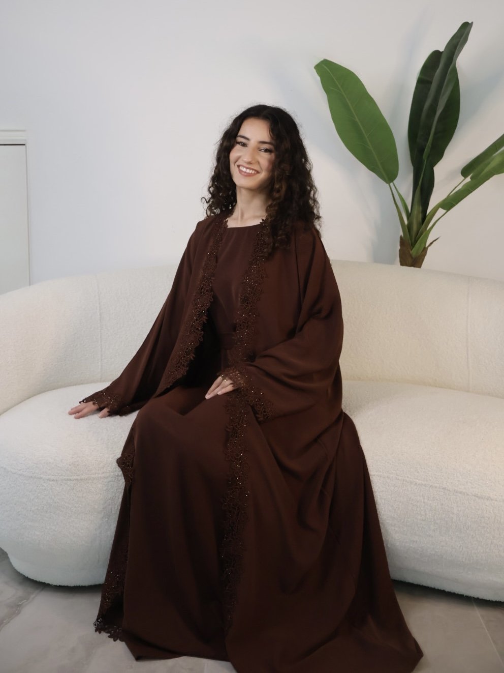 Leylani Lace Abaya - Brown