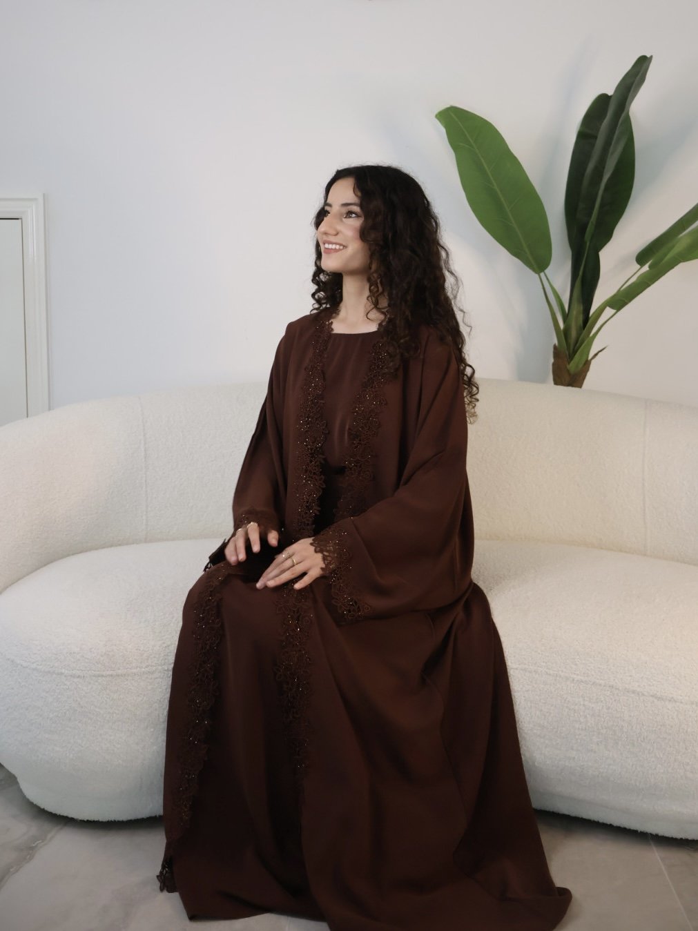 Leylani Lace Abaya - Brown