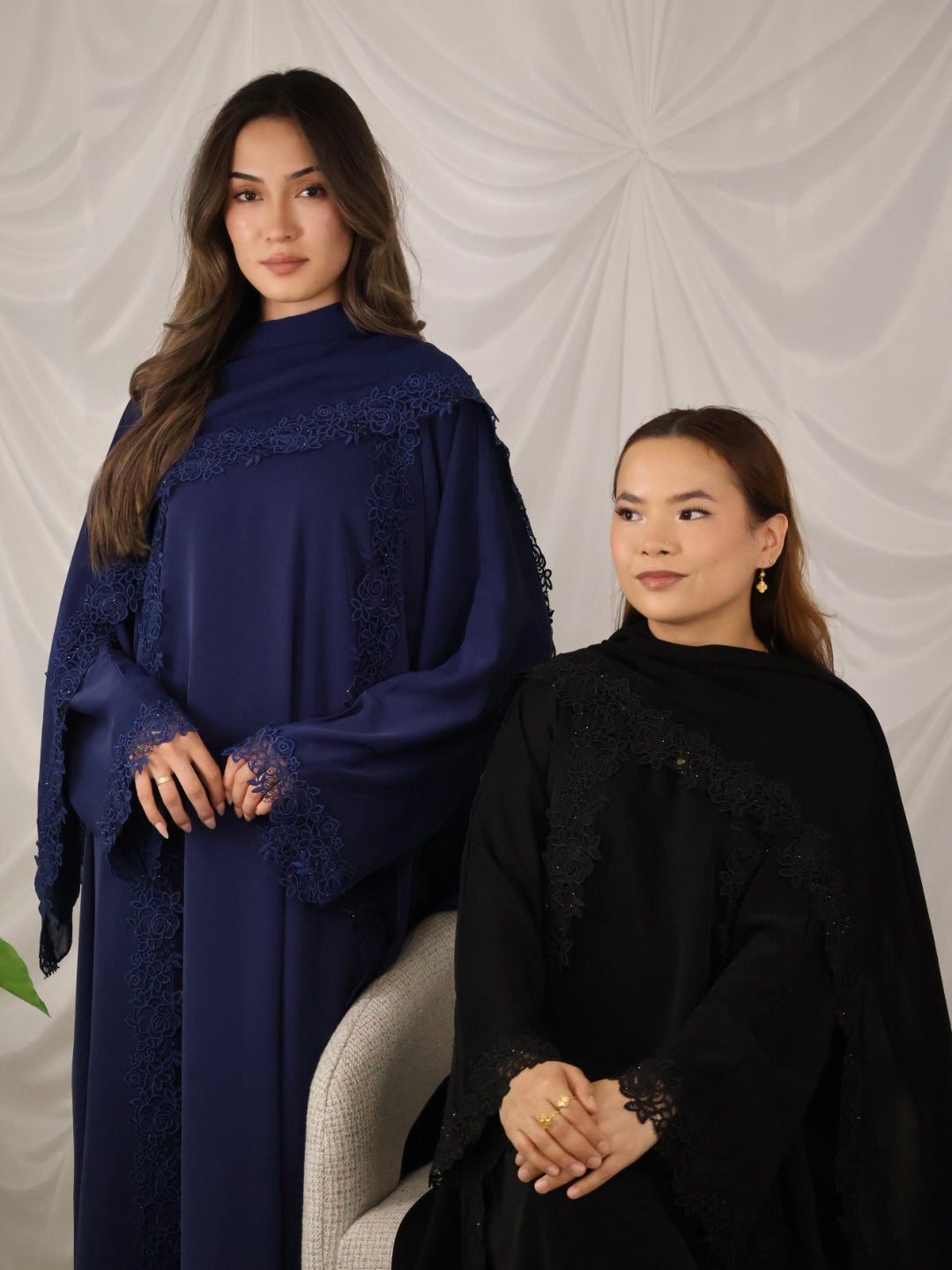 Leylani Lace Abaya - Navy